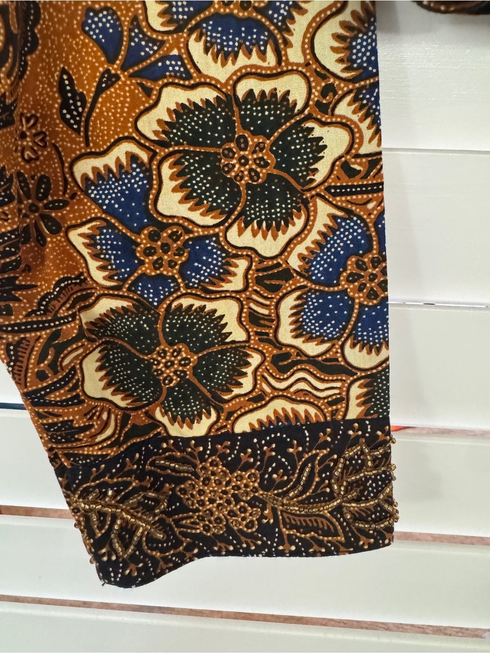 Vintage 90s Passports of Pier 1 Imports Brown Batik Beaded Cropped Jacket S - Picture 6 of 10